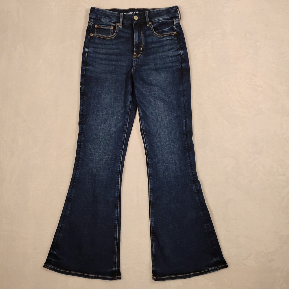 American Eagle Women Jeans Size 4 Short‎ Curvy Super High Rise Flare Next Level